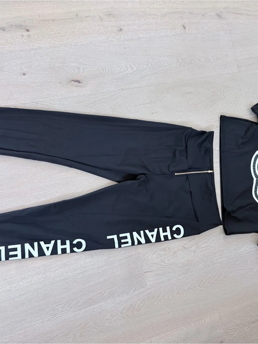 Chanel Black Logo Cropped Top & High-Waist Pants Set size L